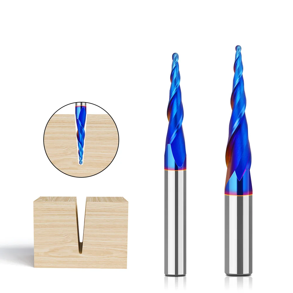 1/4"Shank 8mm Shank Taper 1PC Tungsten Steel Drill Bit Nano Blue Coated Cutter Carbide Router Bit CNC End Milling Bit