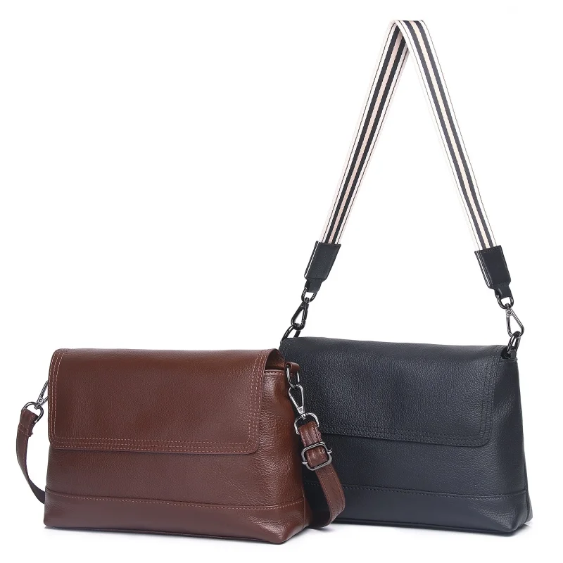 

New Genuine Leather Women's Bag Single Shoulder Bag Soft Cowhide Crossbody Lady Trendy Top layer Cowhide Postman Underarm Bag