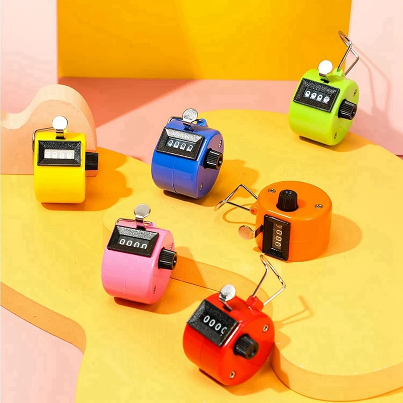 12PCS Hand Counter 4 Digit Mechanical Palm Click Counter Assorted Color Hand Hold Counter Clicker With Metal Finger Ring