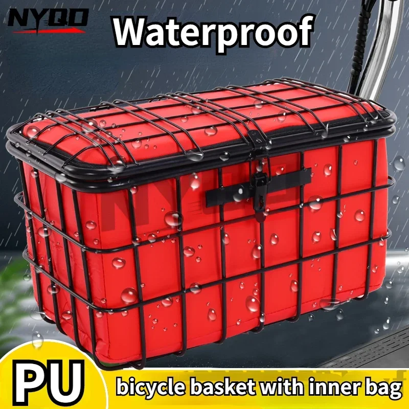 46.5cm Bicycle Backseat Rack Storage Basket Electric Bike Large Capacity Stainless Steel Basket with Bag Large Vegetable Box 66L