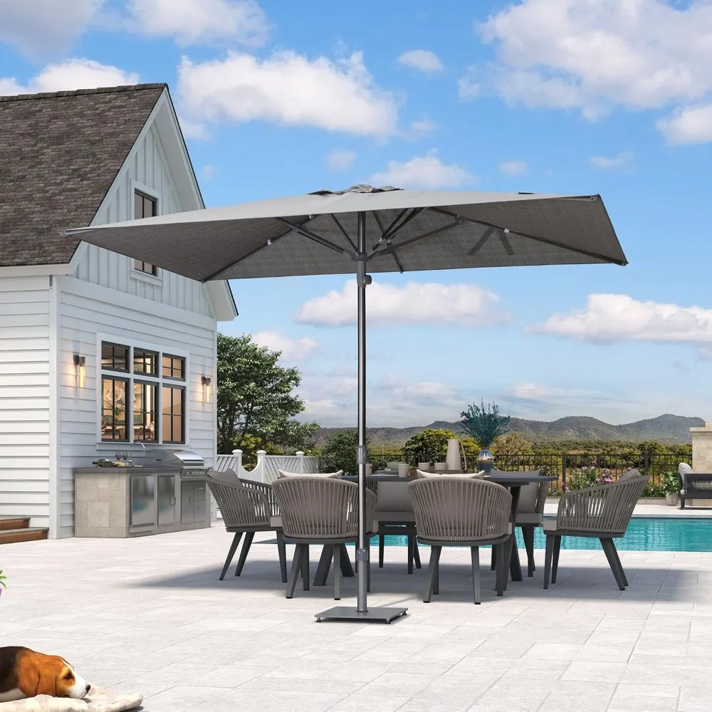 

"Прочный полуавтоматический зонт для патио длиной 6х10 футов с 6 алюминиевыми ребрами для пространств на открытом воздухе"