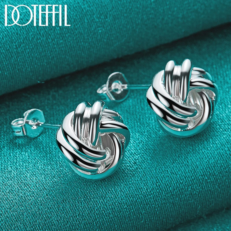 DOTEFFIL 925 Sterling Silver Knot Twist Stud Earrings For Woman Wedding Engagement Fashion Party Charm Jewelry