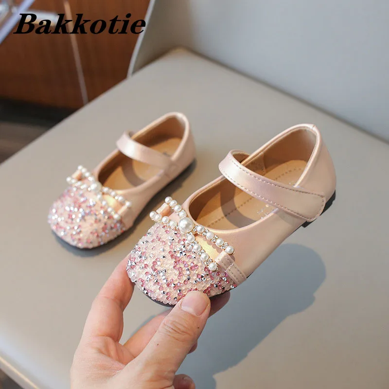 

Girls Princess Shoes Spring Autumn Kids Party Dress Dance Sandals Fashion Brand Flats Toddler Children Pearls Glitter Soft Sole