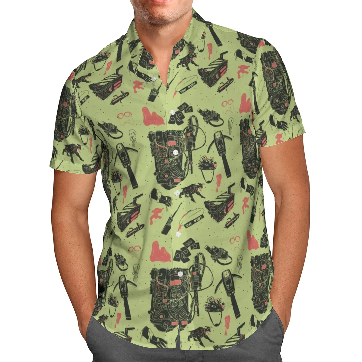 Oversized Streetwear 3D Anime Green Short Sleeve Hawaiian Shirt Men\'s Beach Summer 5XL Social Homme-863