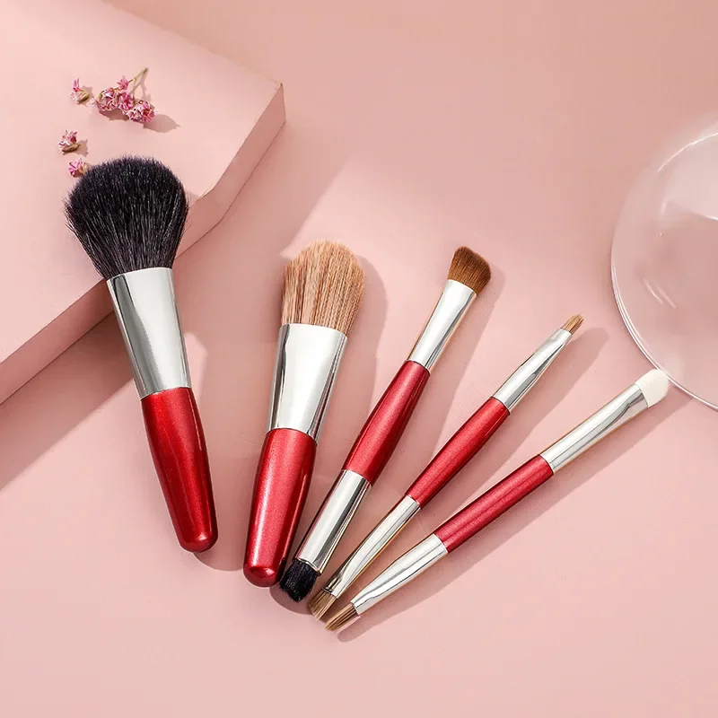 5pcs Makeup Travel Size Brush Red Short Handle Make Up Kit Powder Blush Brush Set Eyeshadow  Brushes Tool Кисти Для Макияжа