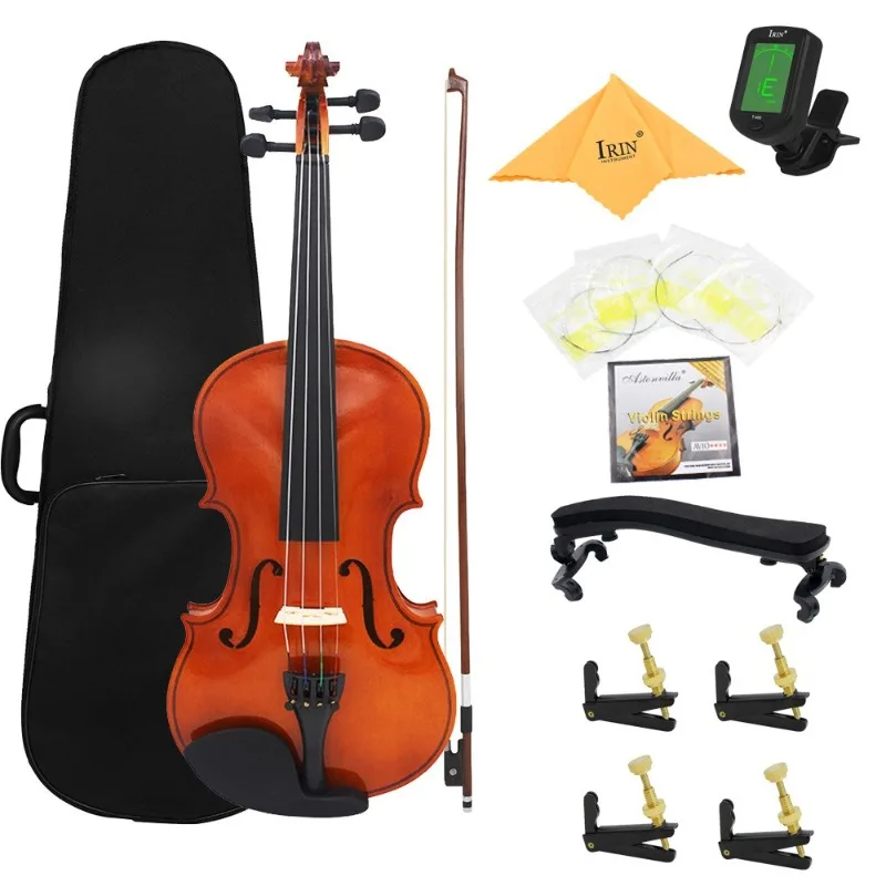 Solid Wood Handicraft Popularization 4/4 Full Size Solid Wood Violin Set  Natural Violin for Beginners and Advanced Players