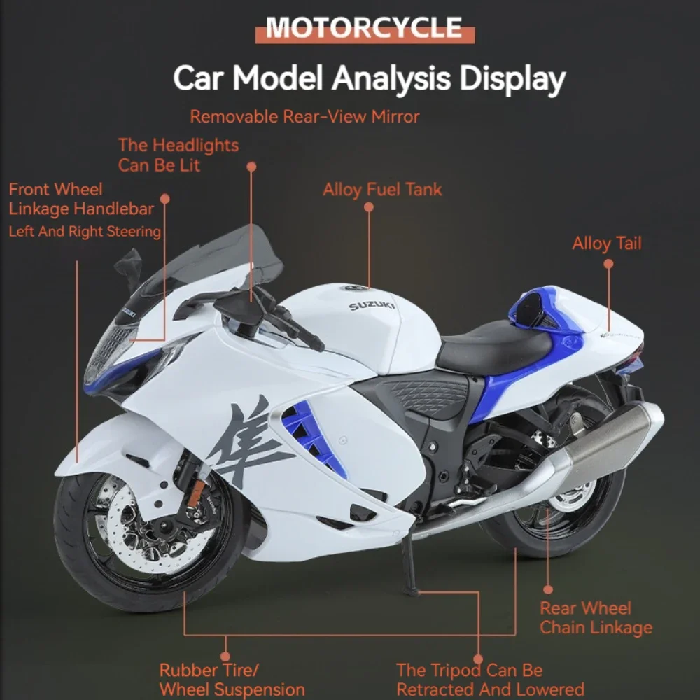 1:9 سوزوكي هايابوسا 2022 نموذج دراجة نارية سيارات لعب سبيكة دييكاست امتصاص الصدمات الإطارات المطاطية محاكاة المحركات هدايا للأطفال