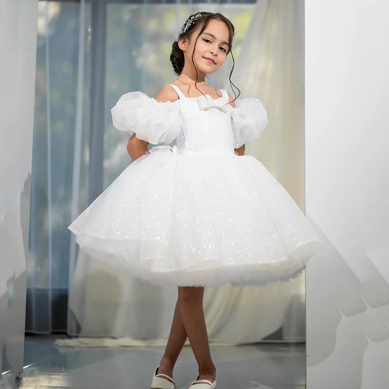 Eightree Flower Girl Dresses Puffy Sequin Glitter Short Sleeve For Wedding Birthday Party Banquet Princess Gowns Customized 2025