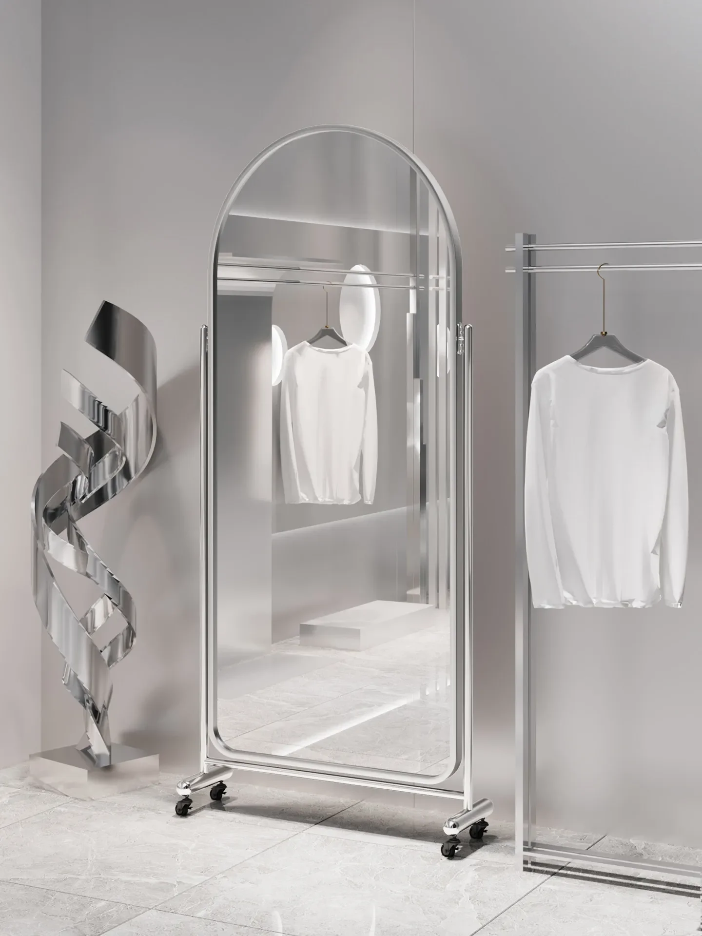 Mirror full-body  advanced sense movable full-length mirror clothing store thin beauty fitting mirror Internet celebrity