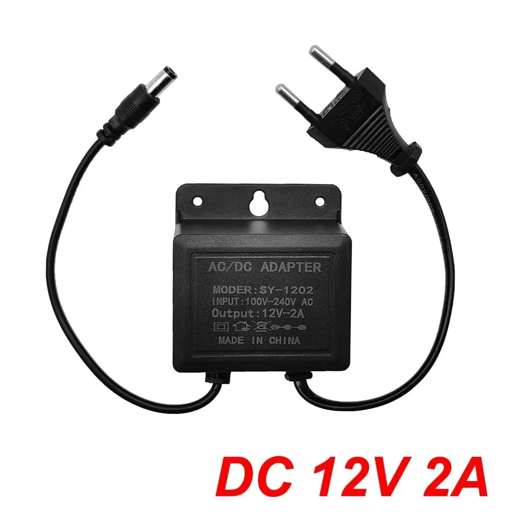 DC12V 2A Adapter Camera Power Supply Black Waterproof Power Adapter EU Plug AC100V-240V Input CCTV Power Supply Outdoor