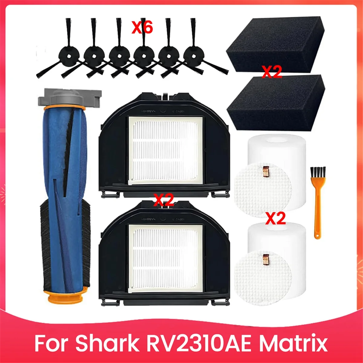 For Shark RV2310AE Matrix Robot Vacuum Cleaner Accessories Kit, Main Side Brush Hepa Filters Foam Filters Cleaning Brush
