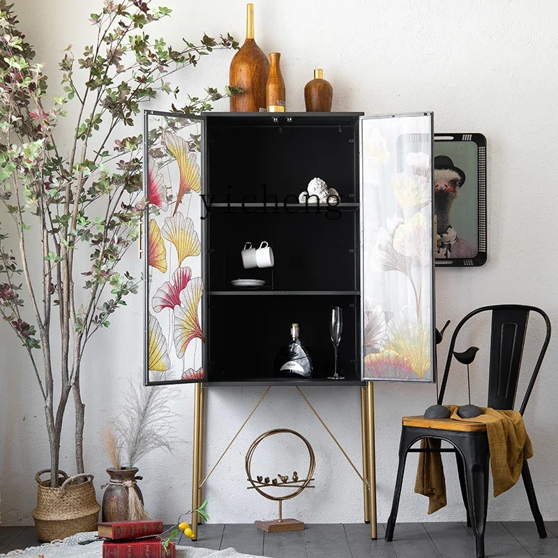 

TQH Home Display Cabinet Locker Living Room Glass Door Painted Wrought Iron Shelf Entrance