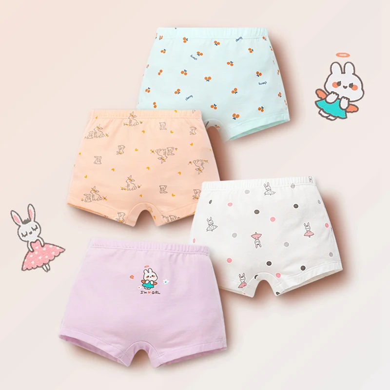 4Pcs/lot Kids Panties Cotton Cartoon Printed Underpants Children Soft Breathable Underwear Girls Boxer Briefs 4-11Years