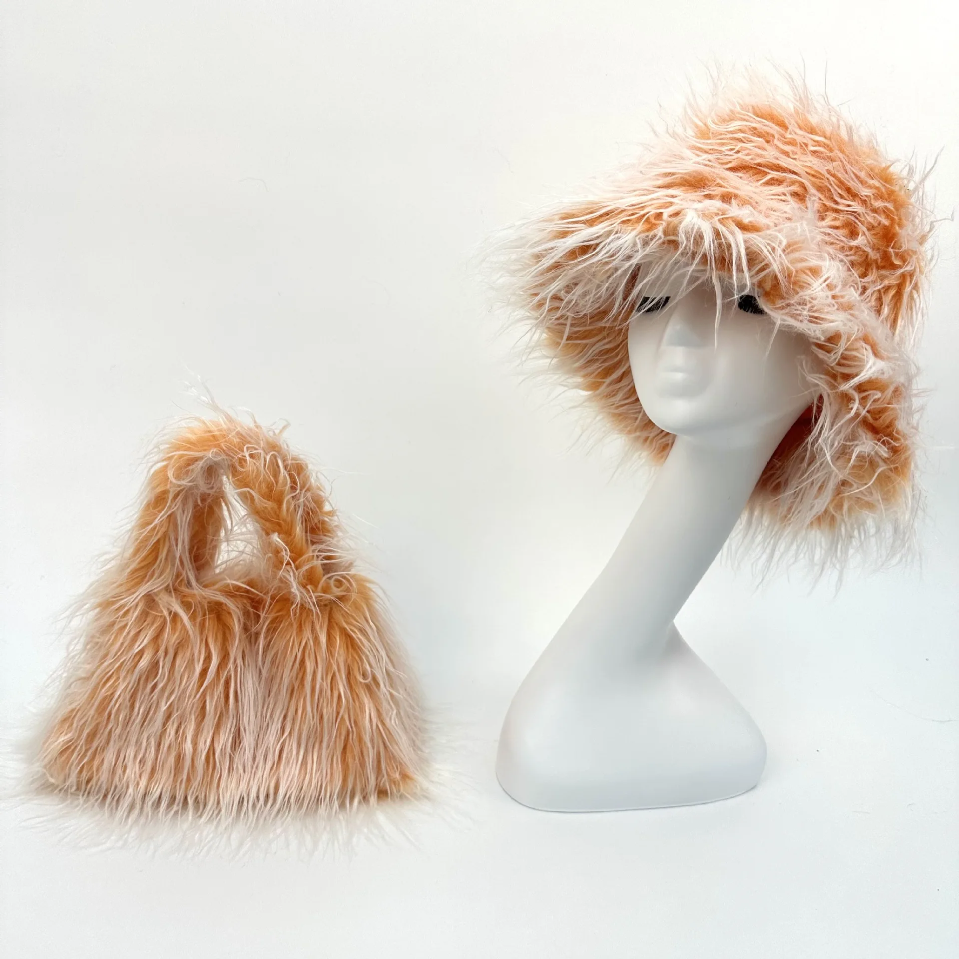 New Pink European and American Large brim Faux Fur Women\'s Winter Warm Thickened Hat bucket hat