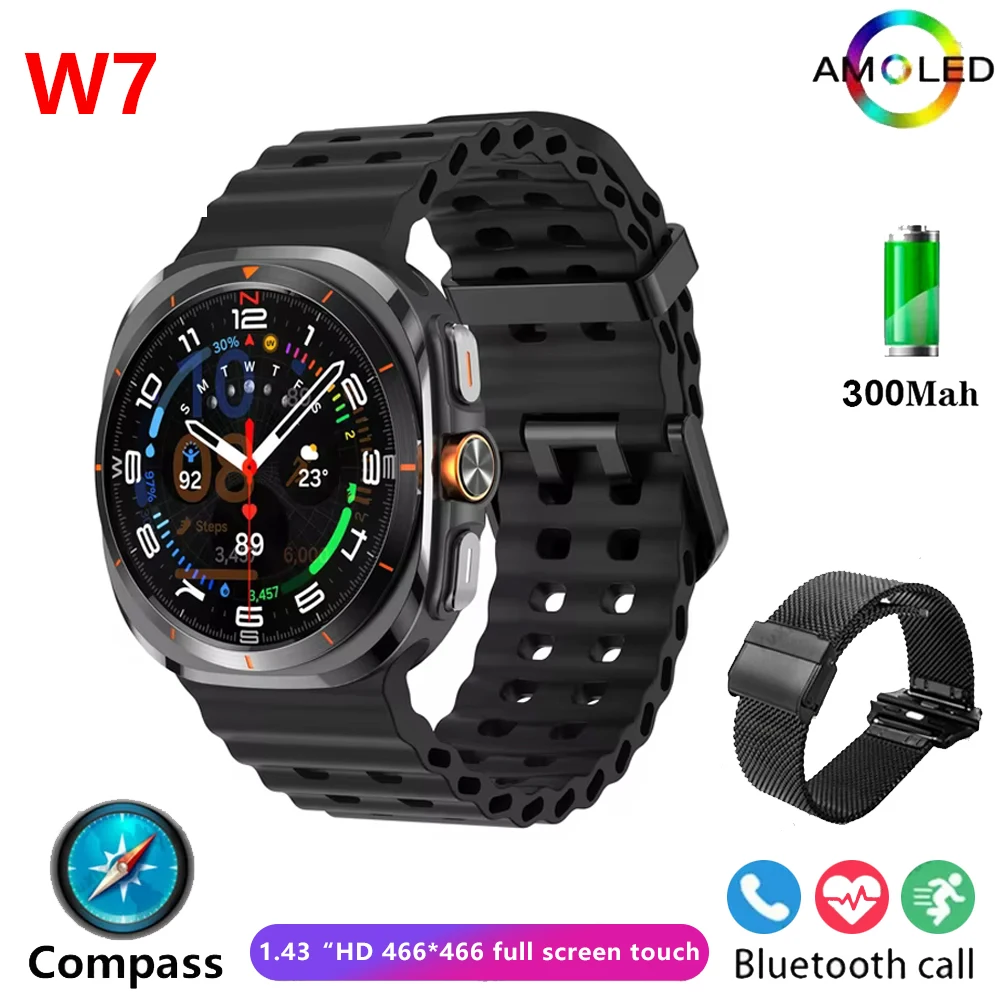 2024 New Smart Watch Men W7 AMOLED For Samsung Galaxy7 Ultra Blood Oxygen Heart Rate Bluetooth Call Sports Tracker Women GPS NFC