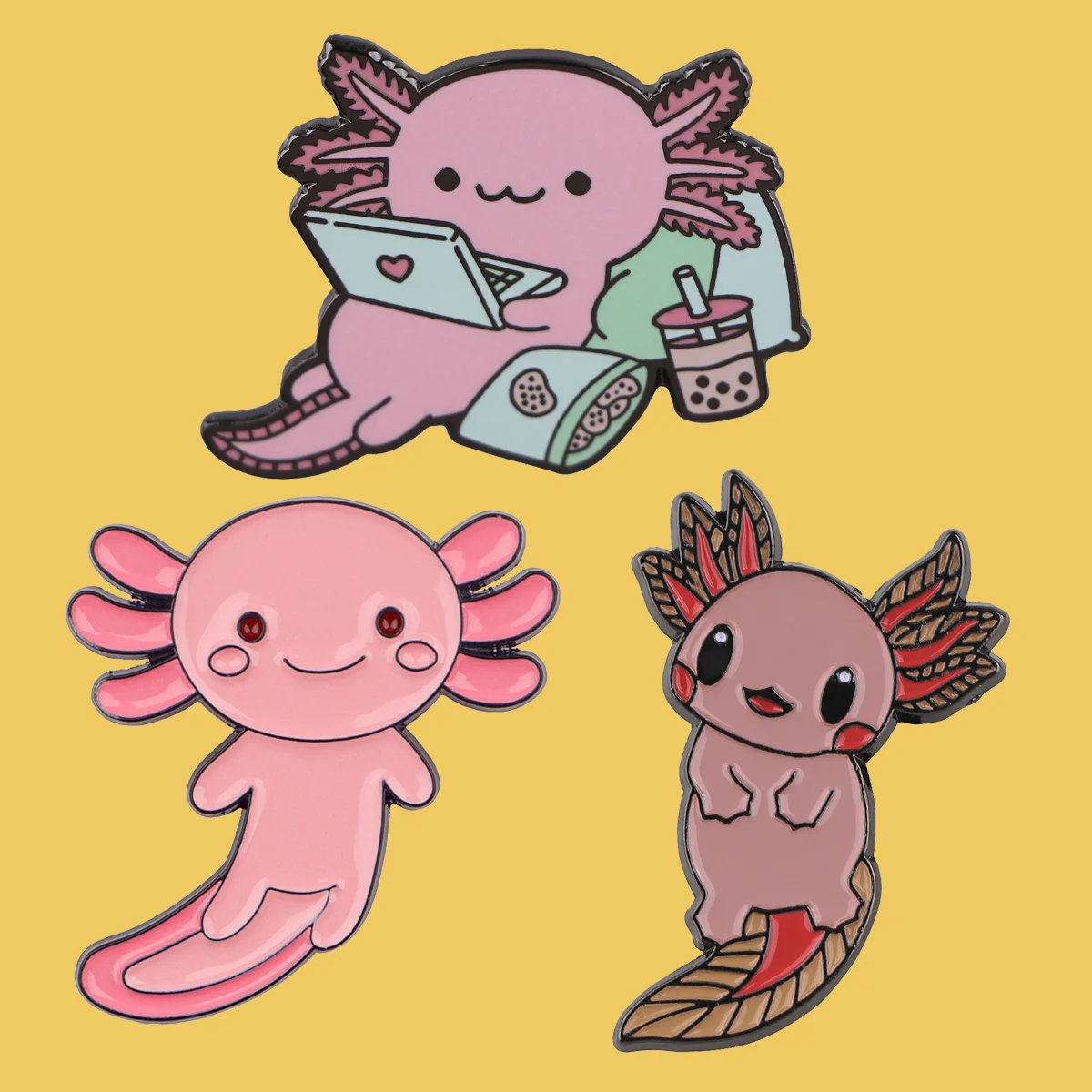 Cute Axolotl Enamel Pins Cartoon Fish Brooches for Women Men Lapel Pin Metal Badge Collar Jewelry Costume Accessories Kids Gifts