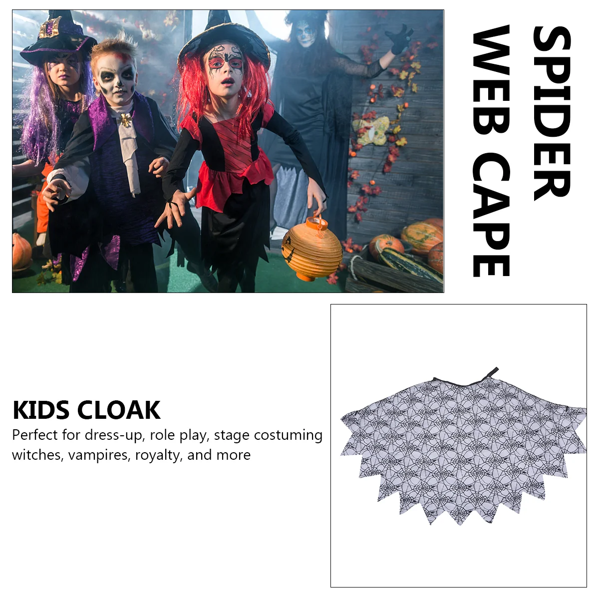 Kids Clothes Children's Spider Web Cape Cosplay Cloak Costume Prom Black Halloween