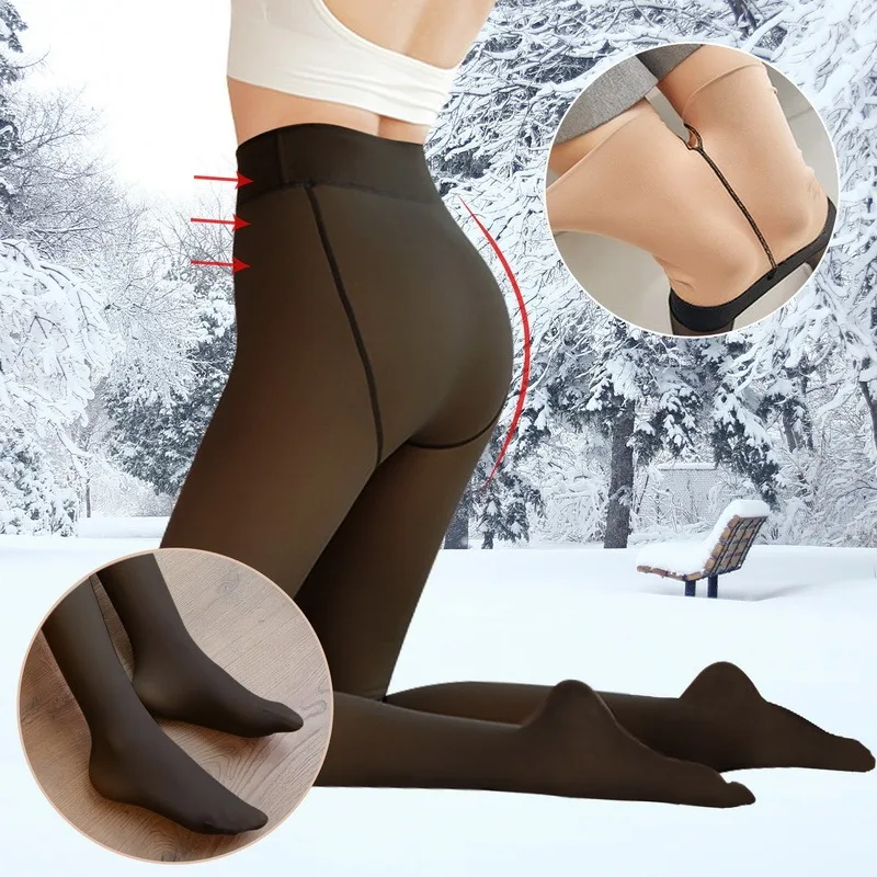 Calças justas translúcidas de cintura alta para mulheres, meia-calça, streetwear, quentes, magras, mais veludo, sexy, inverno
