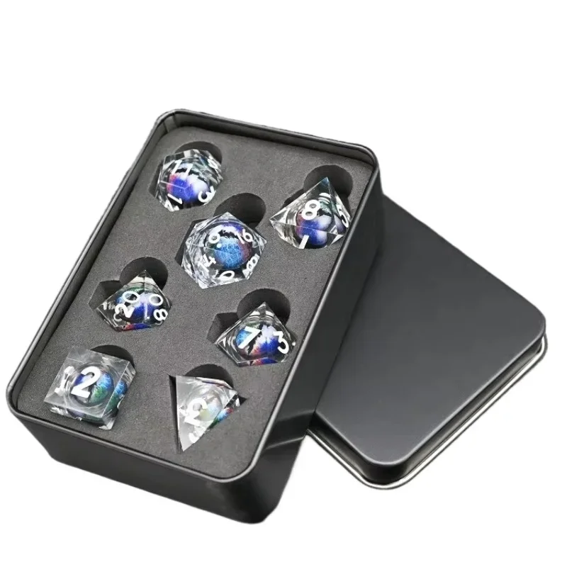 Beautiful Resin Transparent Colored Longan Liquid Core DND Dice Set for Cosplay