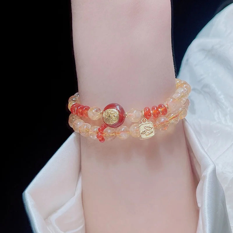 

Daily Gold New Chinese Retro Citrine Bracelet Women's Double Circle Zachilam Red Agate Accessories Bracelet Bracelet