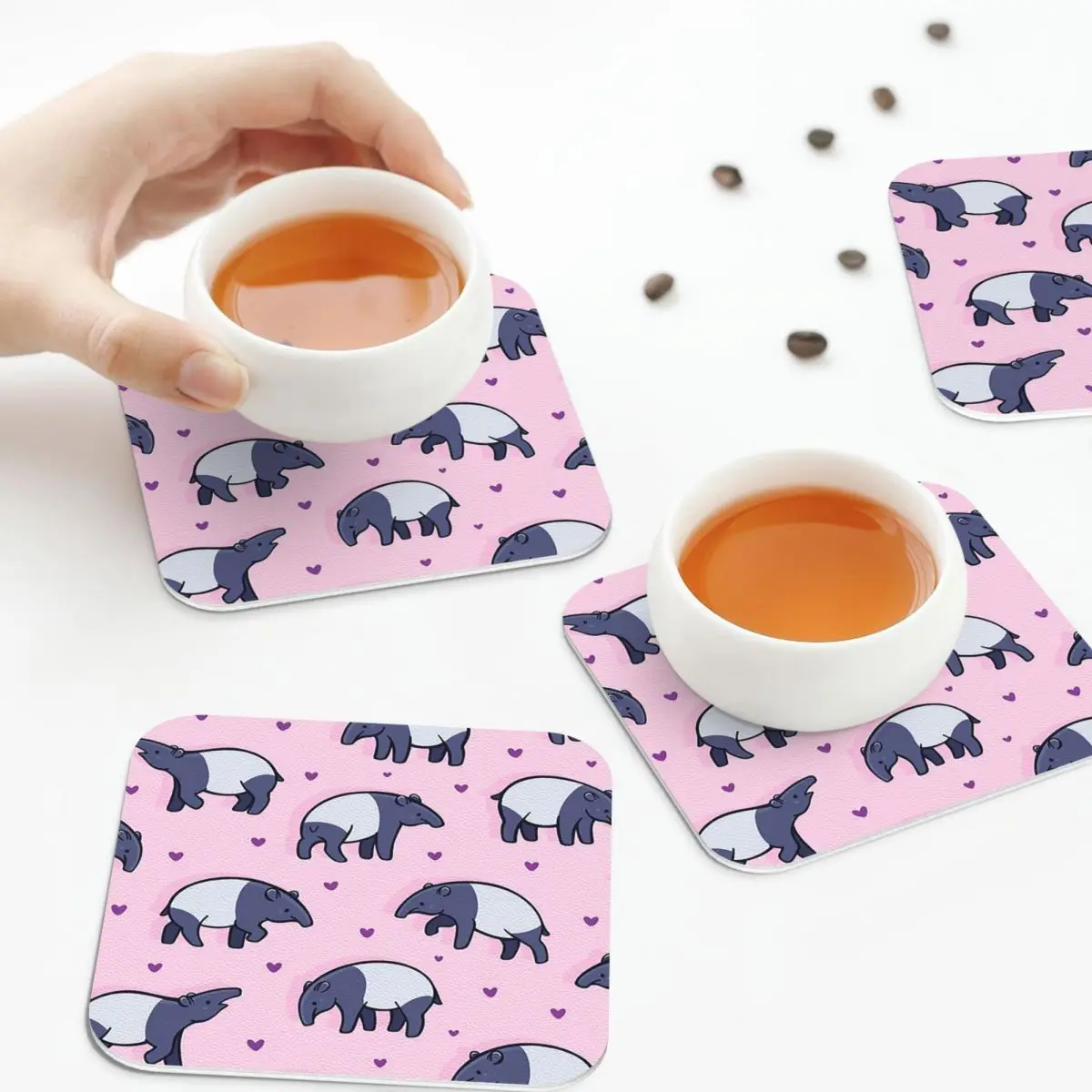 

Крошечные тапиры, подставки, кожаные салфетки, изоляционные кофейные коврики для дома, кухни, обеденные подушечки, набор из 4 шт.