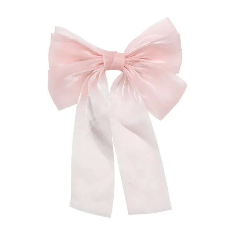 Korean Women's Bow Ribbon Top Clips Mesh Ribbon Back of The Head Spring Clip Sweet Hair Accessory Pinzas Para El Cabello 리본바나나핀 image 5