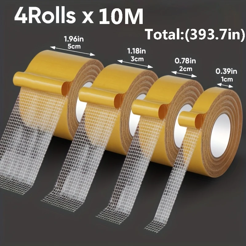 

4 рулона прочной двусторонней ленты для ковров, гобеленов, обоев и воздушных шаров, для ежедневного офисного использования, двусторонняя клейкая лента