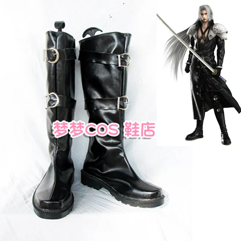 

Final Fantasy Sephiroth Cosplay Costume Shoes Black Handmade Faux Leather Boots
