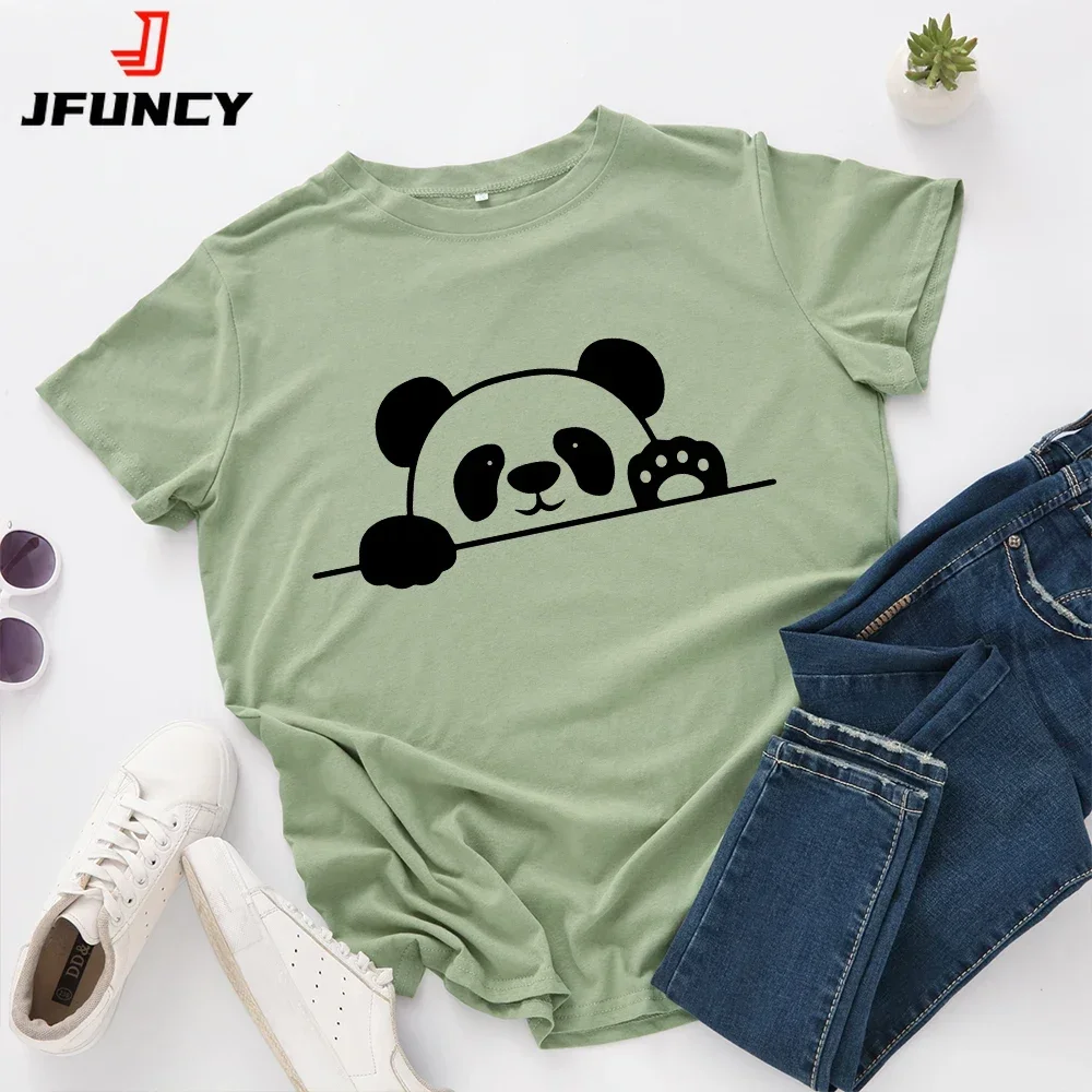 Women Cotton T Shirt Panda Print Ladies Casual Tshirt 2025 Summer Oversized T-shirts Female Short Sleeve Tee Tops