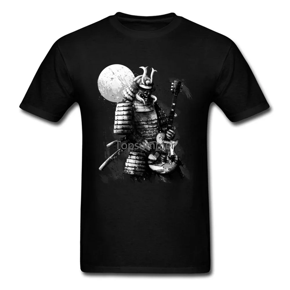 Encore! Monochrome Ver. Cool Samurai Guitar Player Printed Men T Shirt Fashion Vintage Design Tops & Tees Cotton Clothing