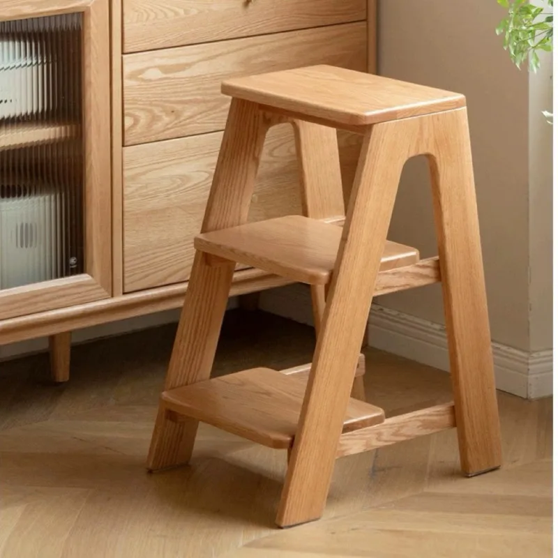 

Nordic Solid Wood Ladders Chair Multifunctional Bar Stool Indoor Climbing 3 Step Ladder Stable Load-bearing Kitchen Furniture