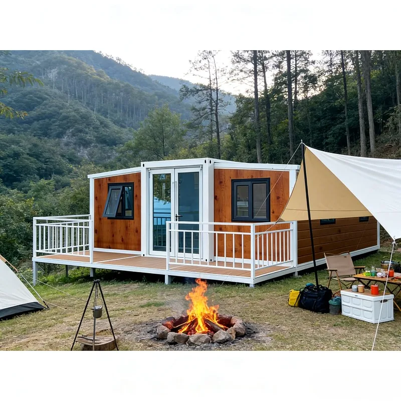 Habitable 40ft Mobile Home Foldable Double-Wing Expansion Room Terrace Sandwich Panel Steel 20ft Expandable Container Huaying