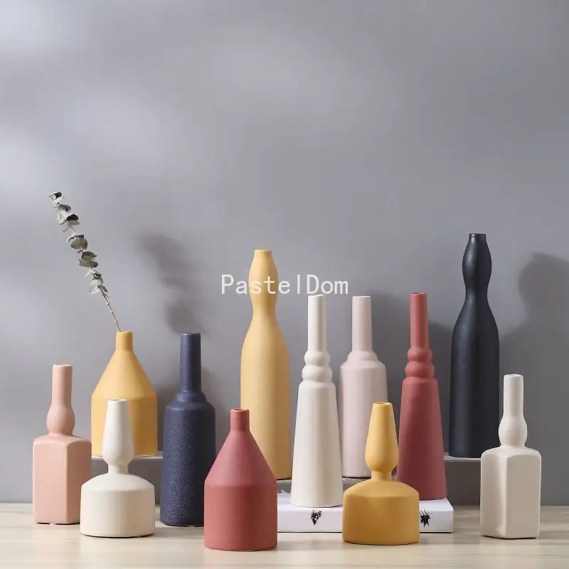 Morandi Color Matte Ceramic Vase, Nordic Insta‑Style Decorative Ornament for Model Room Dried Flower Display