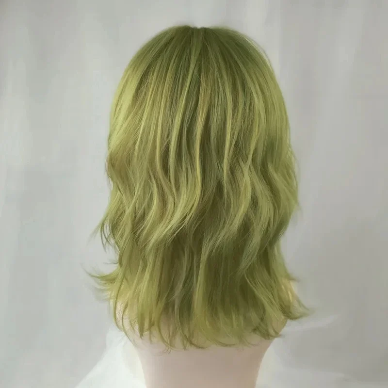 RANYU Synthetic Soft Wave Wig With Fringes For Women Short Green Wig Role Play Suitable For Girls Daily Use Wig