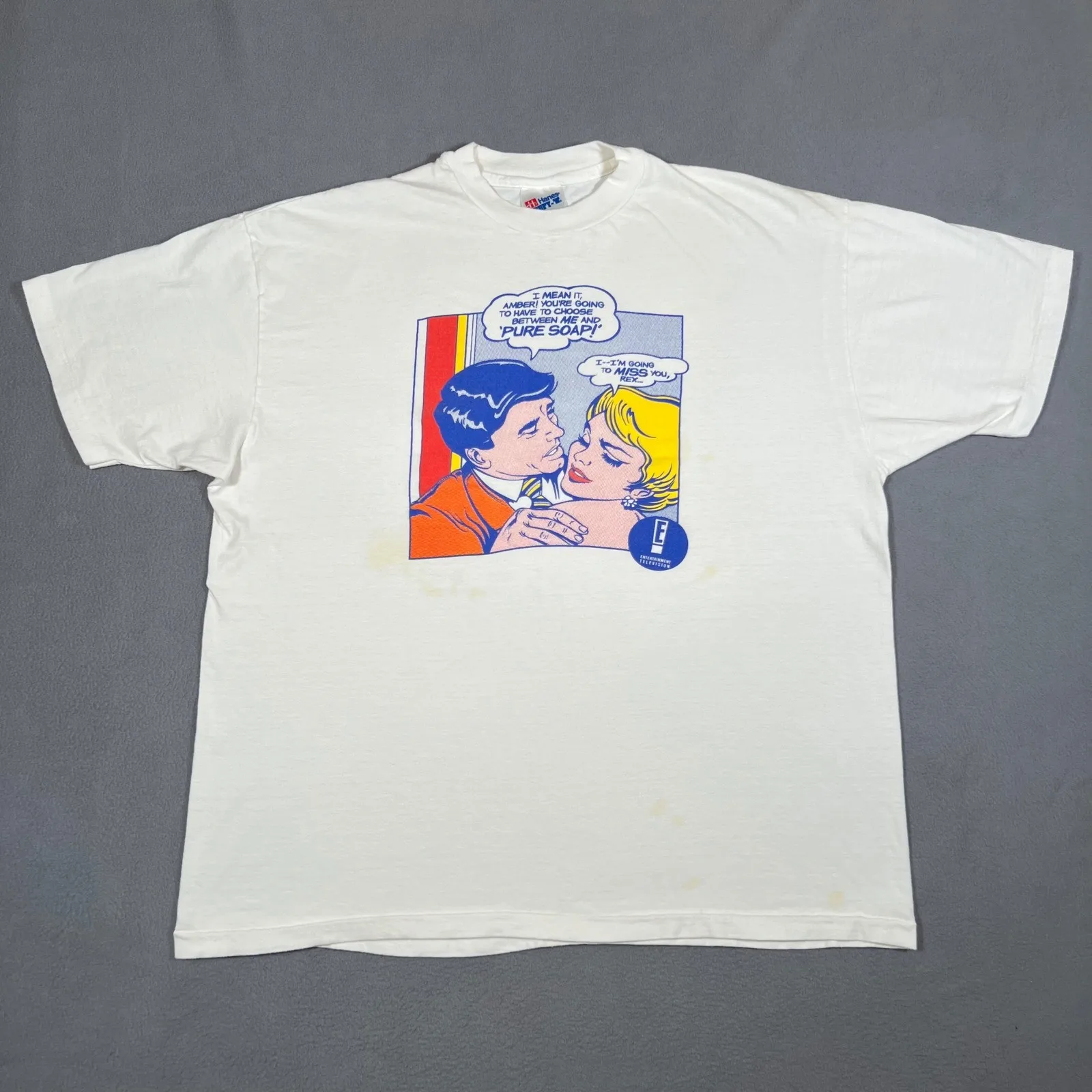 Vintage Roy Lichtenstein t-shirt E Rex bande dessinée rétro Pop Art années 90 XL