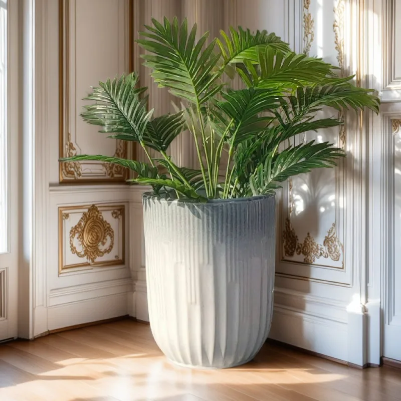 Internet celebrity flower pot ceramic new striped large high value indoor balcony courtyard potted plant fortune tree sky bird
