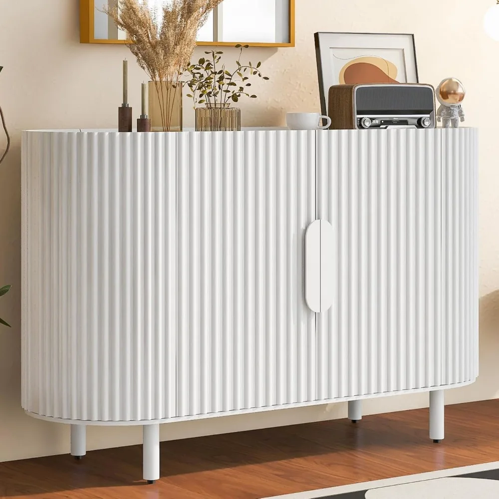 

Sideboard Buffet Cabinet with Storage, Four Doors & Adjustable Shelf, 48'' Fluted Storage Cabinet, Modern Accent Coffee Bar Cons