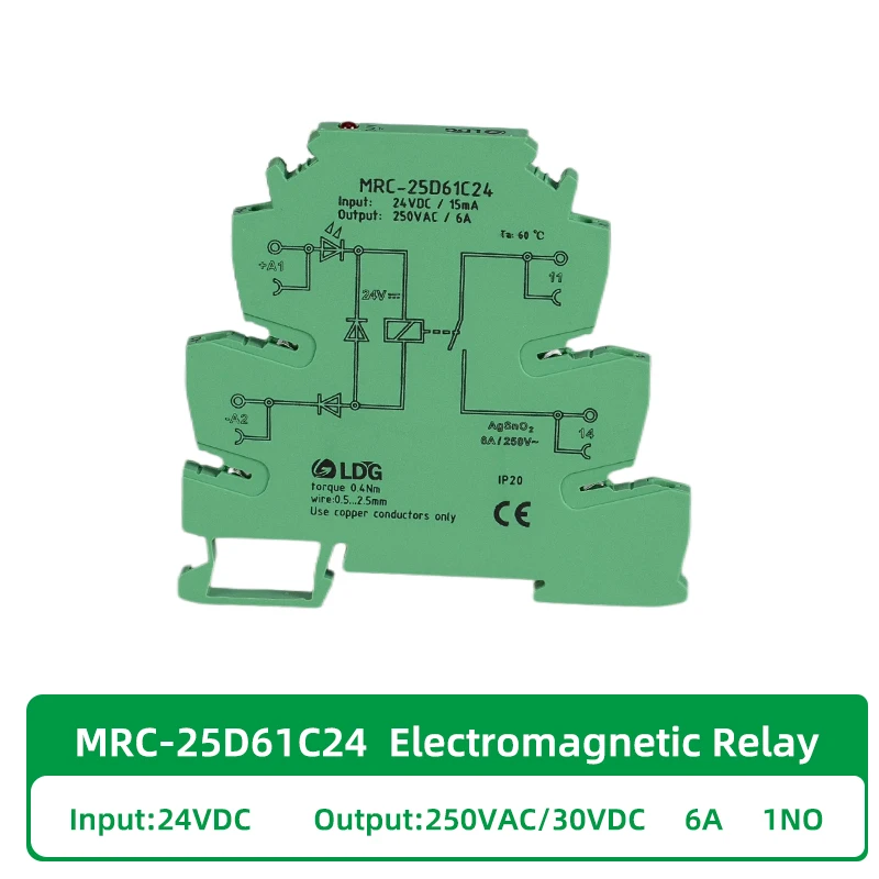 MRC-25D61C24 1NO Electromagnetic Coil Interface Relay Module Din 24VDC Input 5A 250VDC/AC Output Industrial Voltage Relay Board