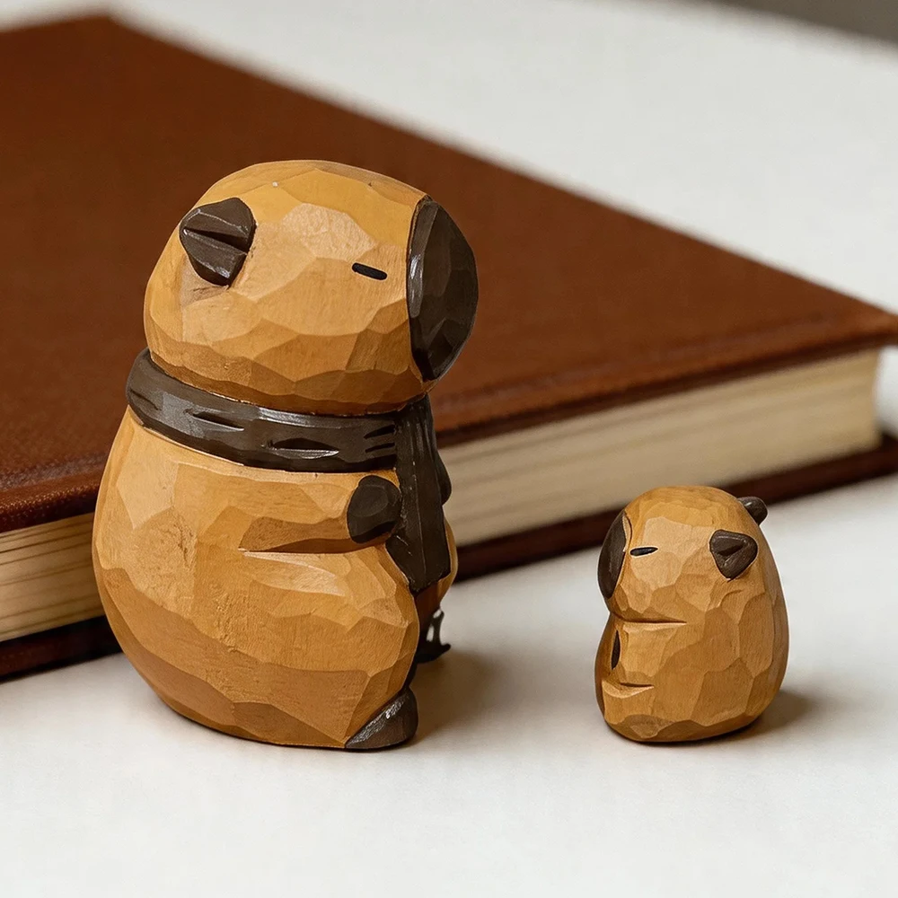 Hand Carved Wooden Capybara Figurine Cute Large Capybara Statue Natural Wood Animal Sculpture for Home Office Desk Decor Gift