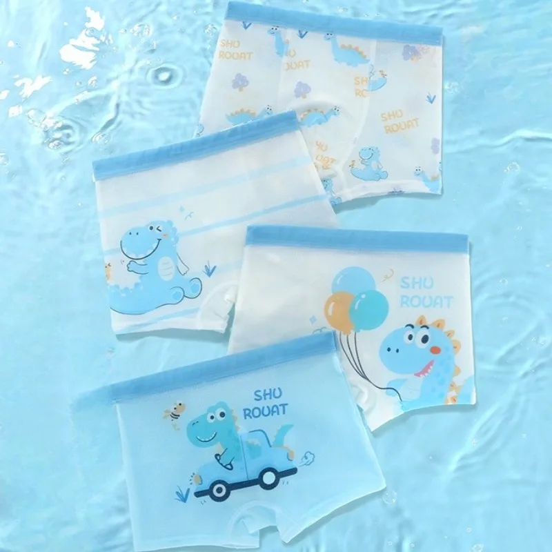 

4PCS Summer Cool Kids Mesh Breathable Panties for Boys Cute Print Underwears 3+y Young Child Soft Comfort Antibacterial Knickers