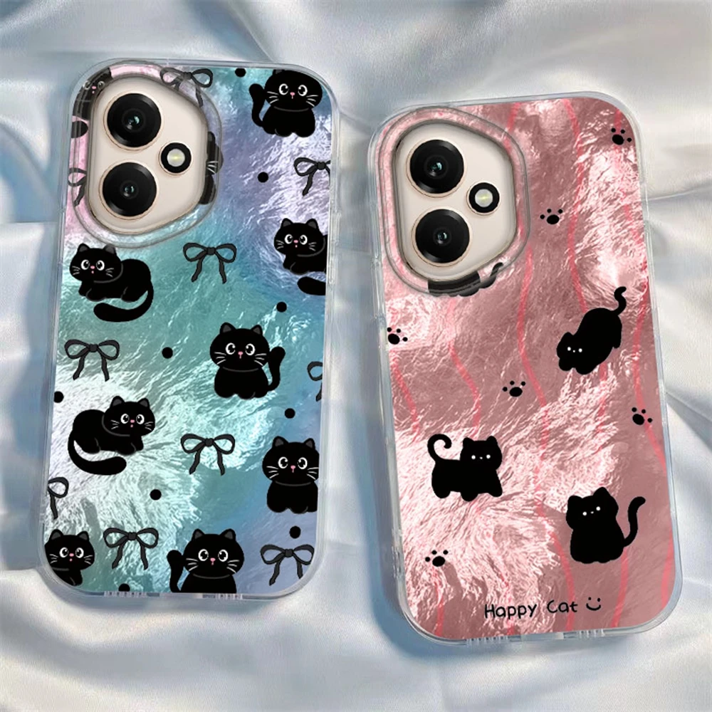 

Cute Black Cat Women Phone Case For Huawei Honor 400 200 Pro Magic7 6 5 Lite 90 Smart X7c X9c X9a X8a X8b X8c Girls Funda Cover