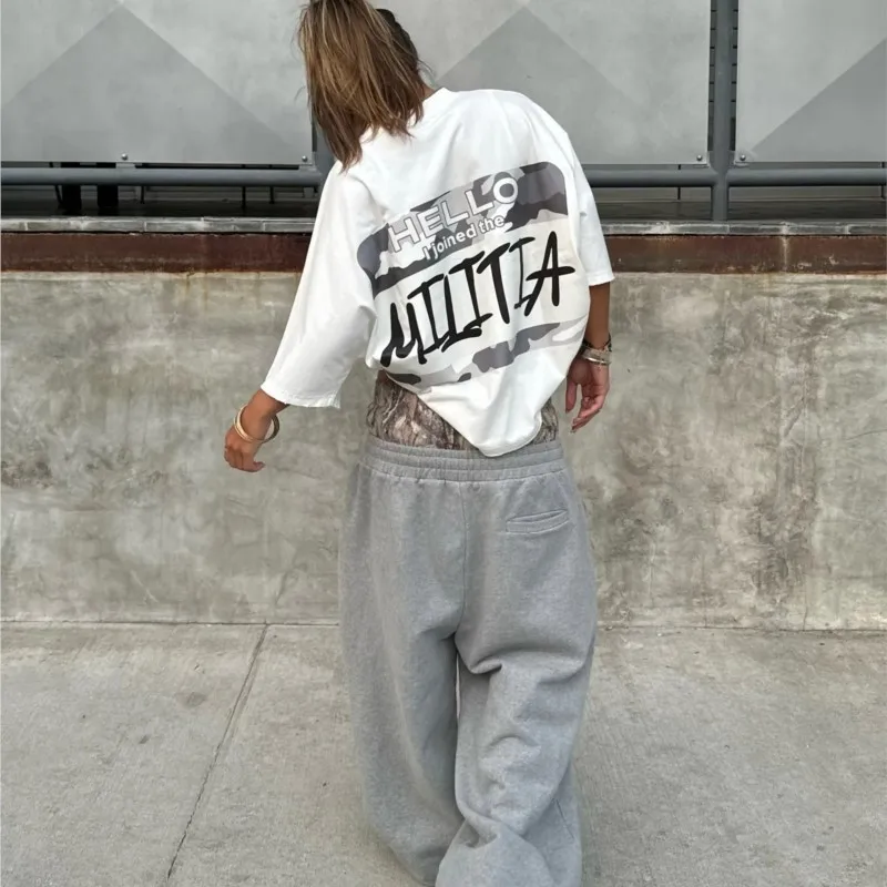 

Y2K Double Waisted Retro Sweatpants Embroidered Camouflage Pattern Wide Leg Pants Men Trend Casual Streetwear Unisex Baggy Pants