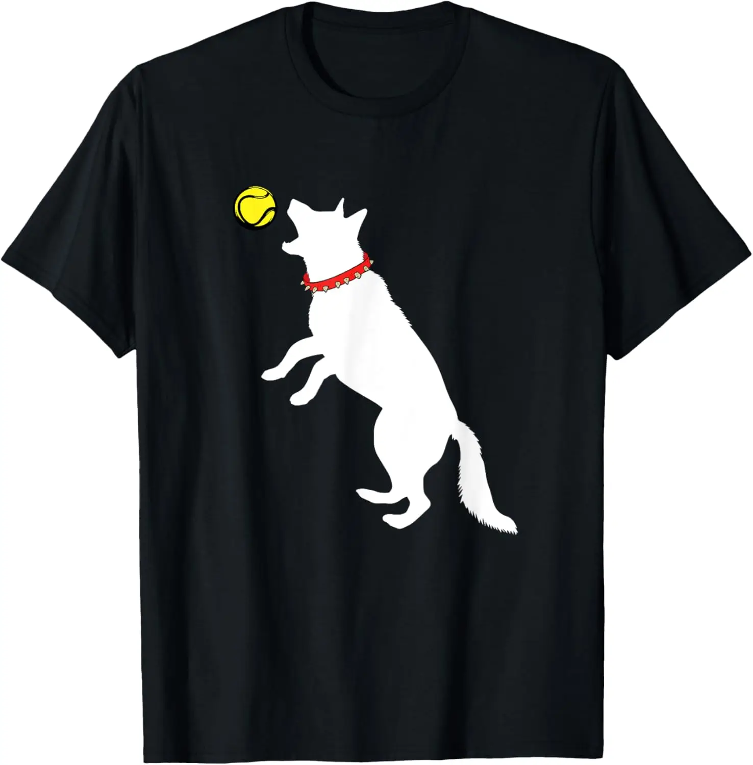 White German Shepherd Dog GSD Catching Yellow Tennis Ball T-Shirt