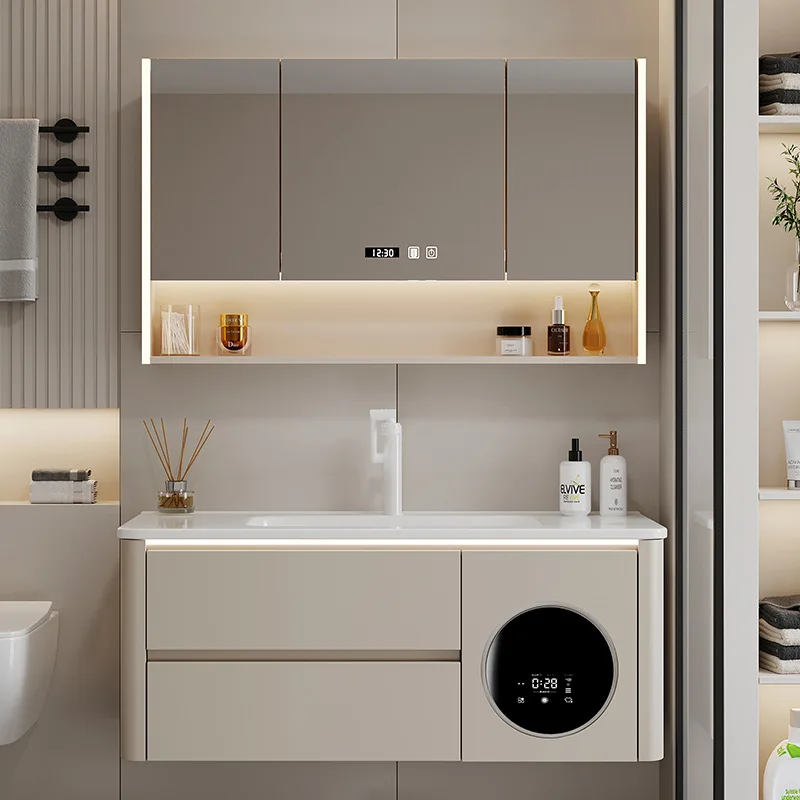 

Intelligent Mirror Bathroom Cabinets Arc-shaped Integrated Ceramic Basin Bathroom Cabinet Storage Home Furniture Gabinetti JT40B