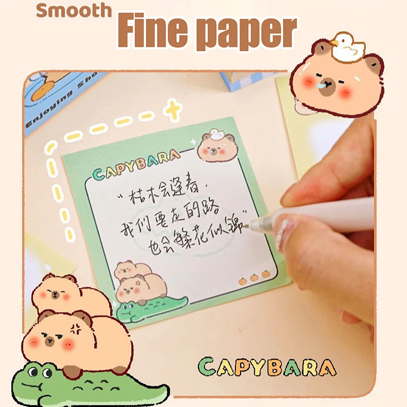 Kawaii Cartoon Non Sticky Notes for Decoration, Paper Note, Tearable Message Post, Kawaii Staacquering, Cute Cartoon, Capybara, DIY Diary, 200 Feuilles