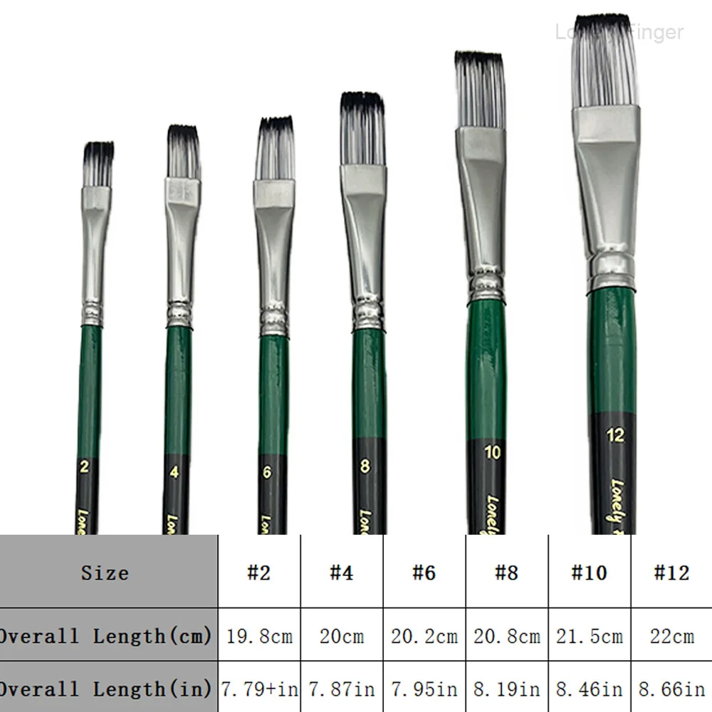 مجموعة فرش مسطحة مكونة من 6 قطع، فرش طلاء نايلون احترافية، فرشاة فنية للألوان المائية والأكريليك والرسم الزيتي