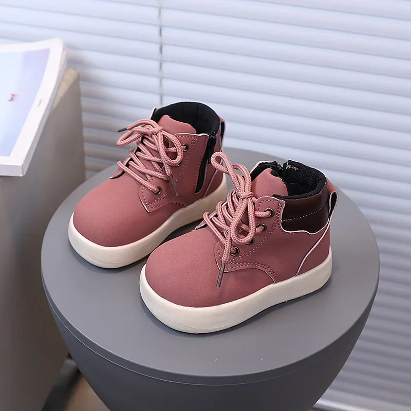 

Kids Leather Boots Korean Style Side Zipper Boys Girls Ankle Boots Comfortable Soft Sole 2025 Autumn Winter Children Short Boots