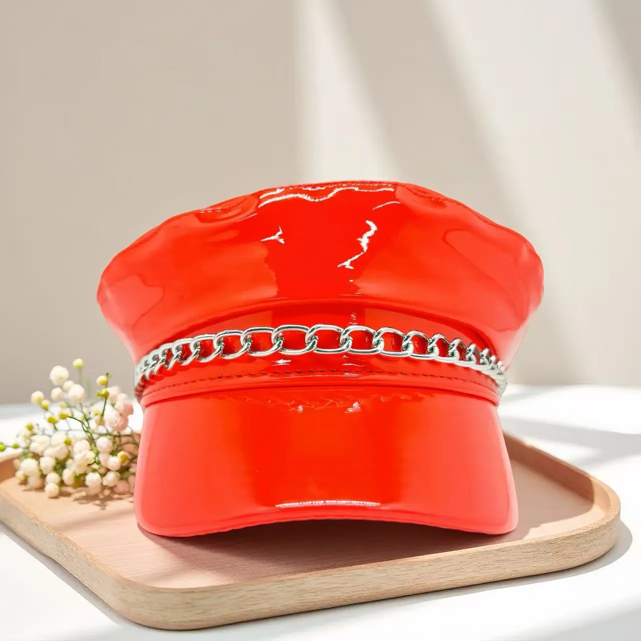 HongLuan Laser lederen kapiteinshoed Strass en militaire petten voor dames, Rave Festivals Accessoires & Feestpet Man Cosplay Fem