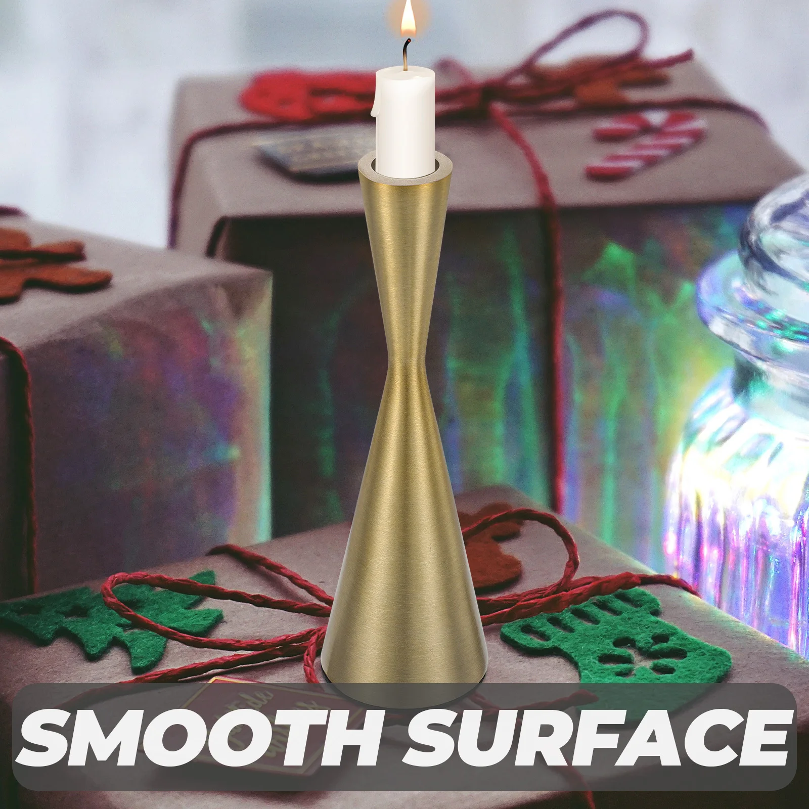 

Creative Hourglass Shaped Holder Metal Taper Candlestand for Desktop Study Bookcase Modern Decorative Room Wedding Accent