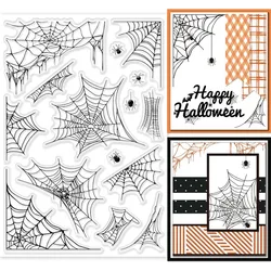 1 arkusz Halloween pajęczyna przezroczyste znaczki dla DIY Scrapbooking Halloween pajęczyna tło silikonowe przezroczyste pieczęcie pieczęci